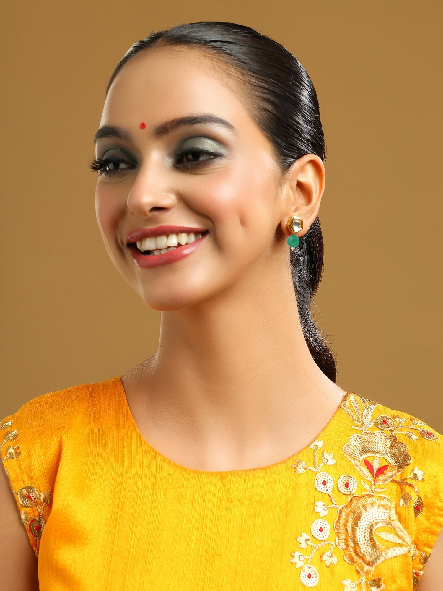 Ruby Raang Green Kundan Studs | Swadesiicart