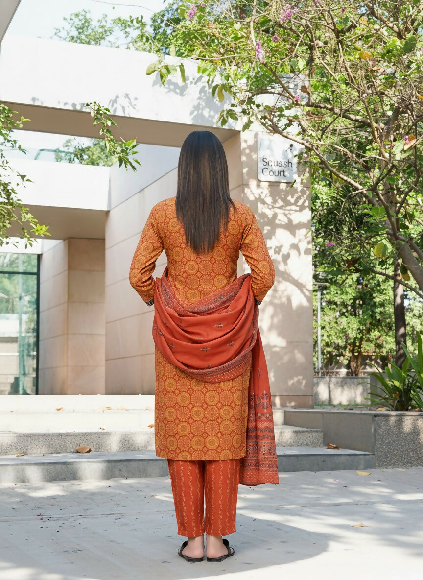 BulBul Aaliya Rust Cotton Kurta Set with Dupatta 