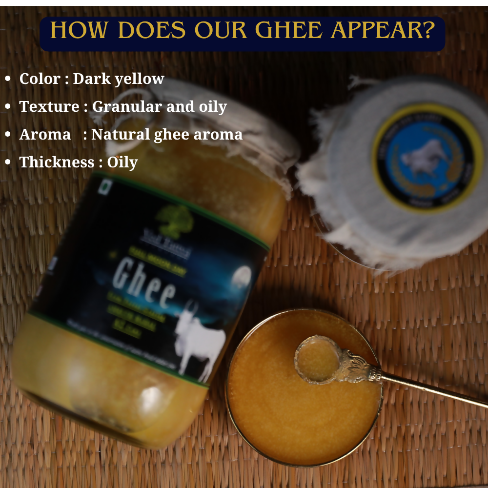 Tatsat Full Moon Day Ghee From Forest Gazing Amruth Mahal A2 Cows | Indian Hallikar Cow Ghee, Pure A2 Ghee, Natural & Healthy, Non-GMO 