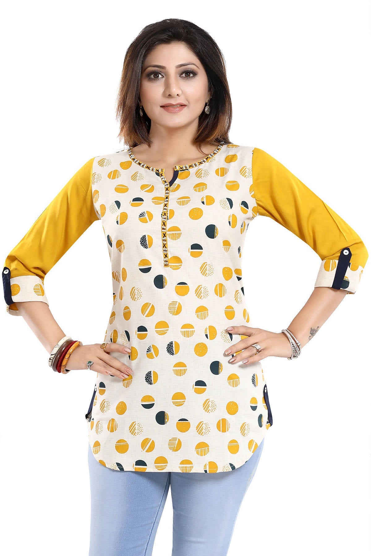 Snehal Creations Cotton Printed Apple-Cut Short Tunic
