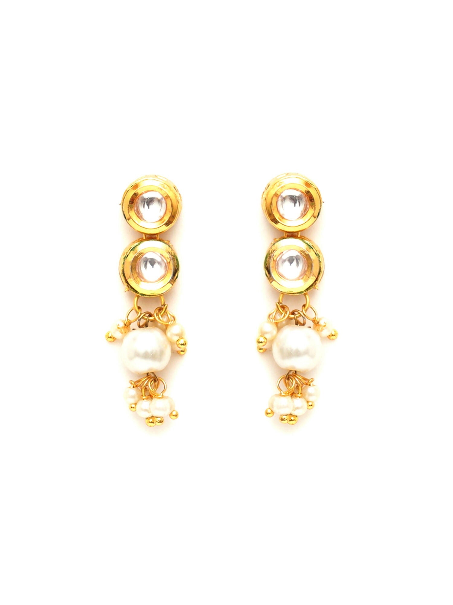 Kundan Earrings with Pearl Drops (Gold) - Ruby Raang - Grab2buy