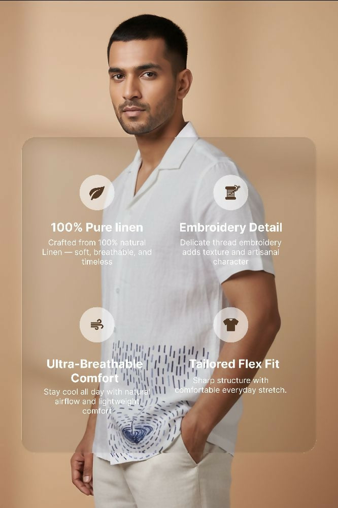 Nivra — White Embroidered Linen Shirt by Hilo Design