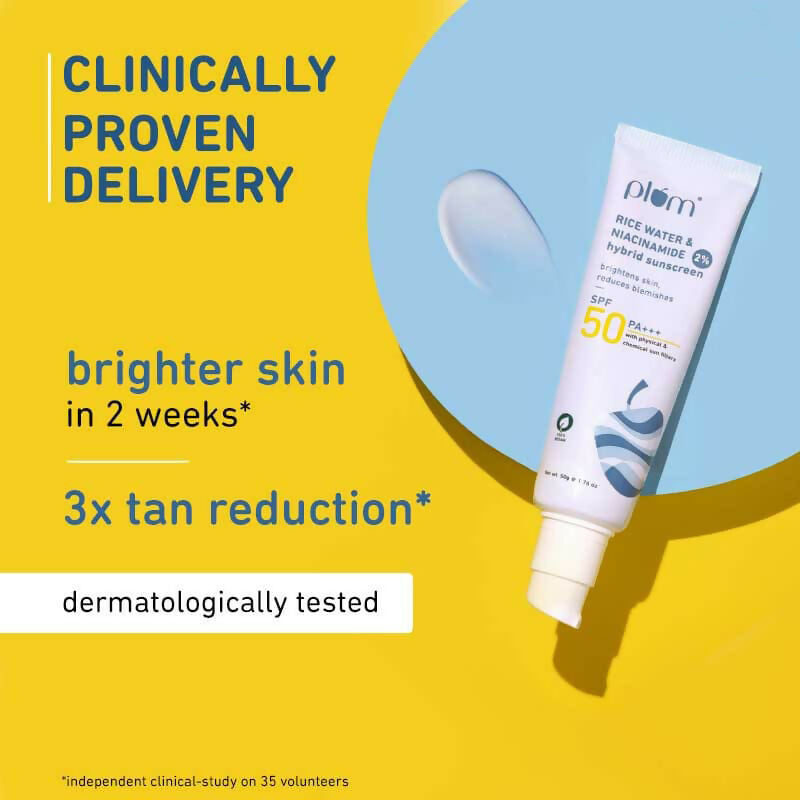 Plum 2% Niacinamide Sunscreen SPF 50 PA+++ UVA/B - Reduces Tan, No White Cast, Dermat Tested 