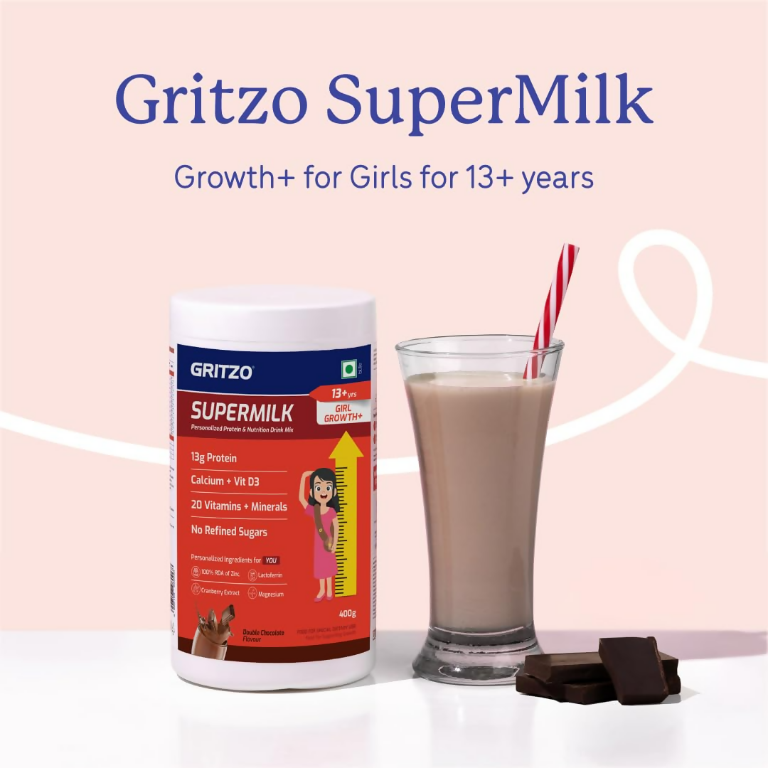 Gritzo SuperMilk Growth+ (Formerly Height+) (13+y Boys & Girls) 13g Protein Powder - Double Chocolate