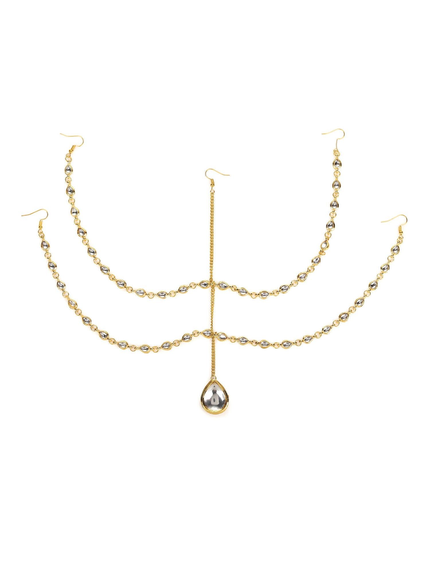Gold-Plated White Faux Kundan-Studded Faux Pearl Beaded Handcrafted Matha Patti - Ruby Raang - Grab2buy