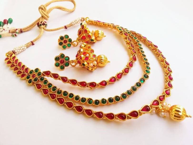 Multicolor Kemp Three Layer Necklace Set