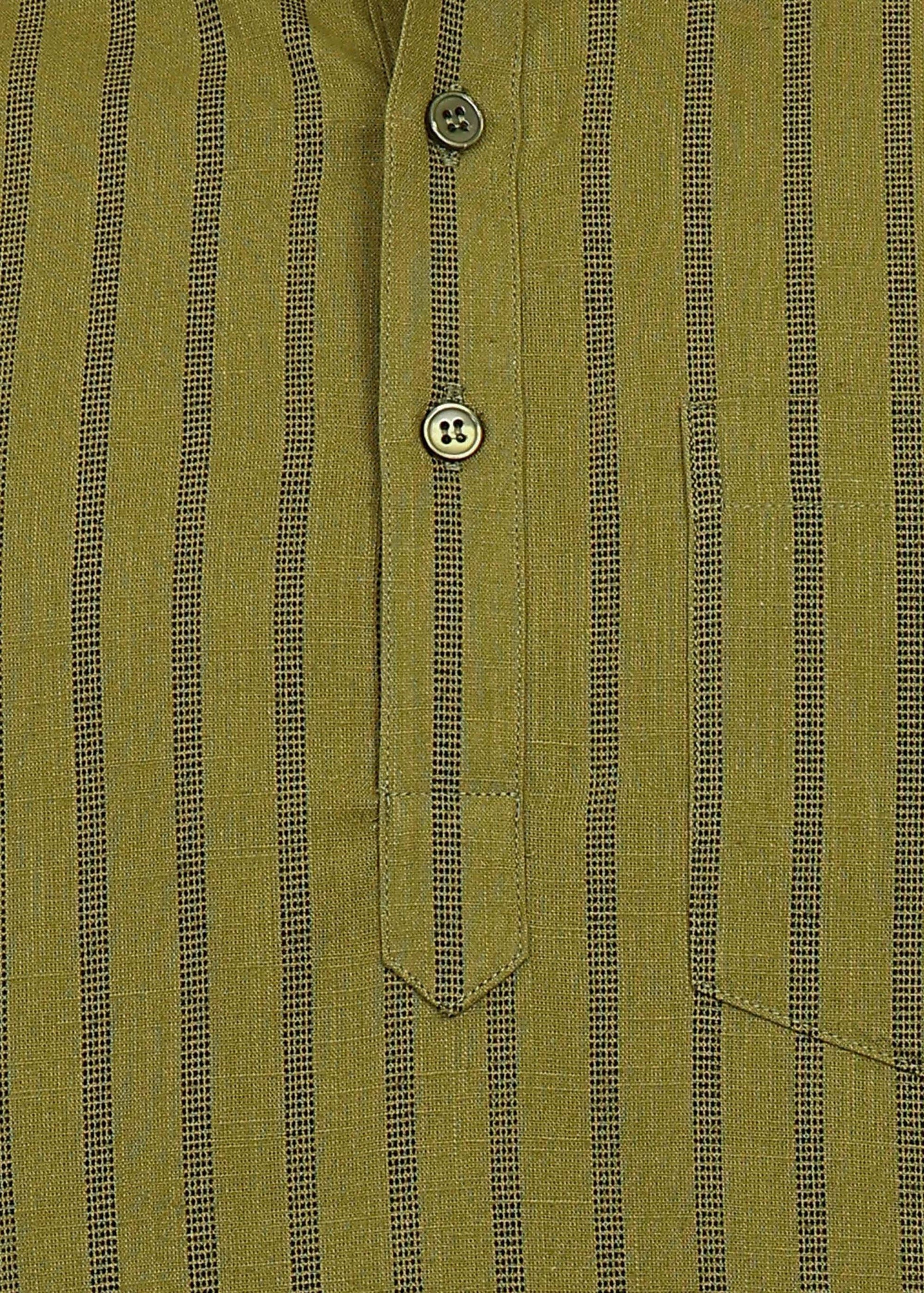 Fabmade Olive Stripe Linen Kurta