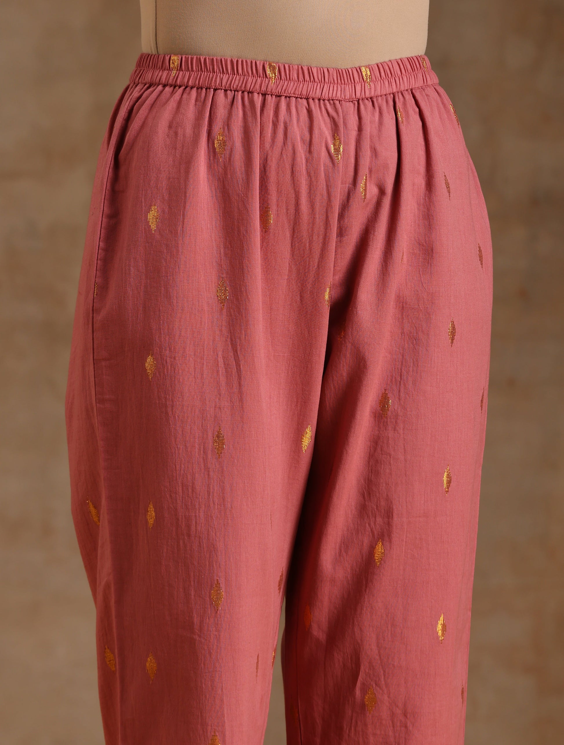 trueBrowns Blush Gold Cotton Angrakha Kurta Set 