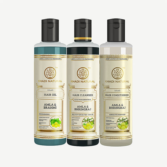 Khadi Natural Deep Hair Nourishment Cleanser, Oil & Conditioner Kit - 3 Step Set