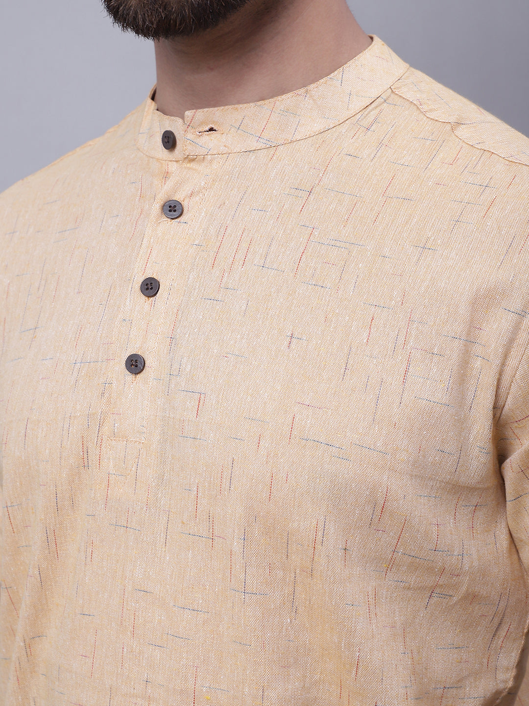 Even Apparels Beige Pure Cotton Short Kurta With Band Collar 