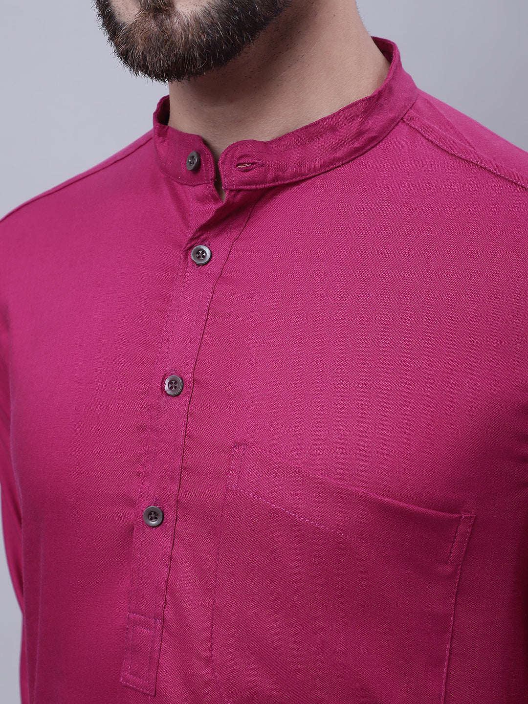 Even Apparels Wine Pure Cotton Kurta With Band Collar 