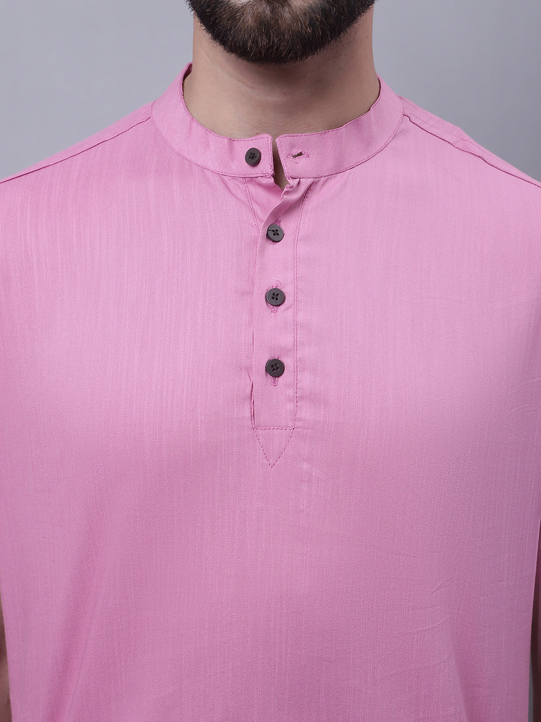 Even Apparels Pink Pure Cotton Short Kurta With Band Collar 