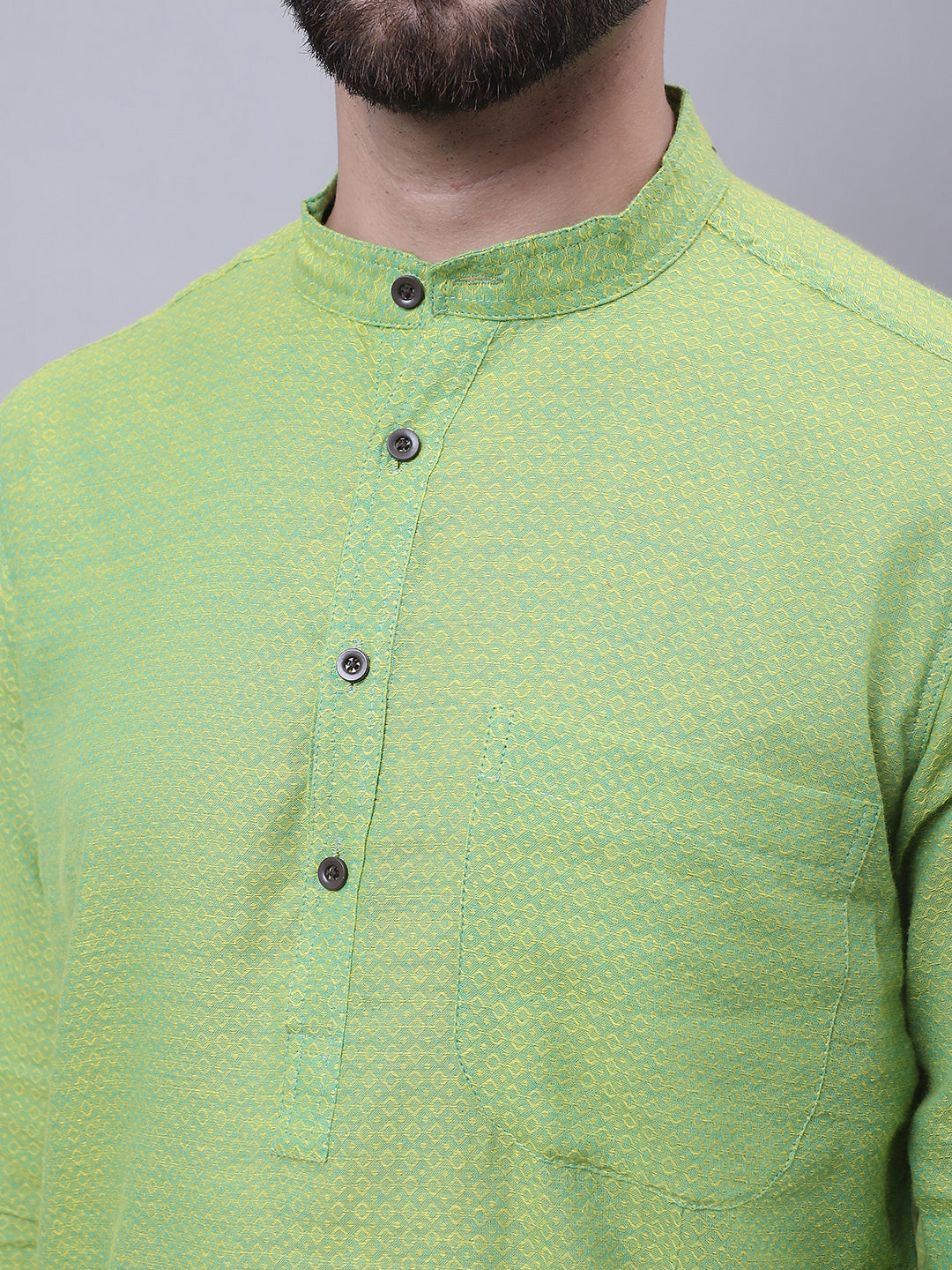 Even Apparels Green Pure Cotton Kurta With Band Collar 