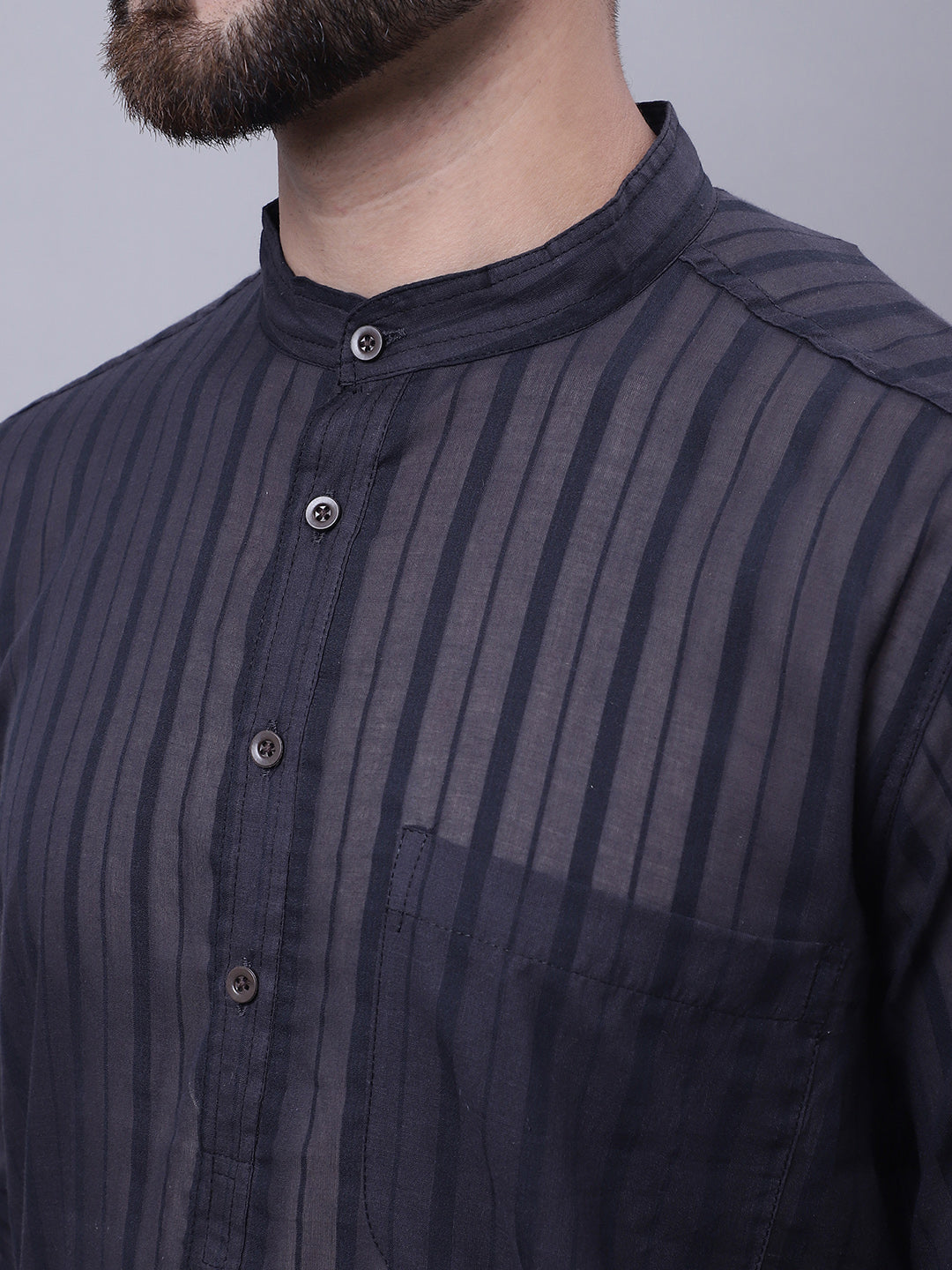 Even Apparels Black Pure Cotton Kurta With Band Collar 