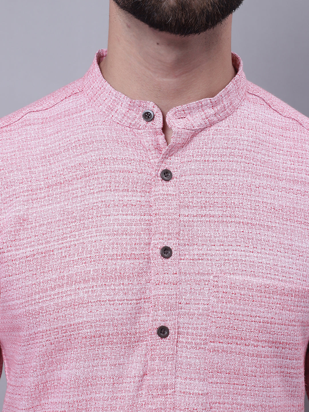 Even Apparels Pink Pure Cotton Short Sleeves Kurta With Band Collar 