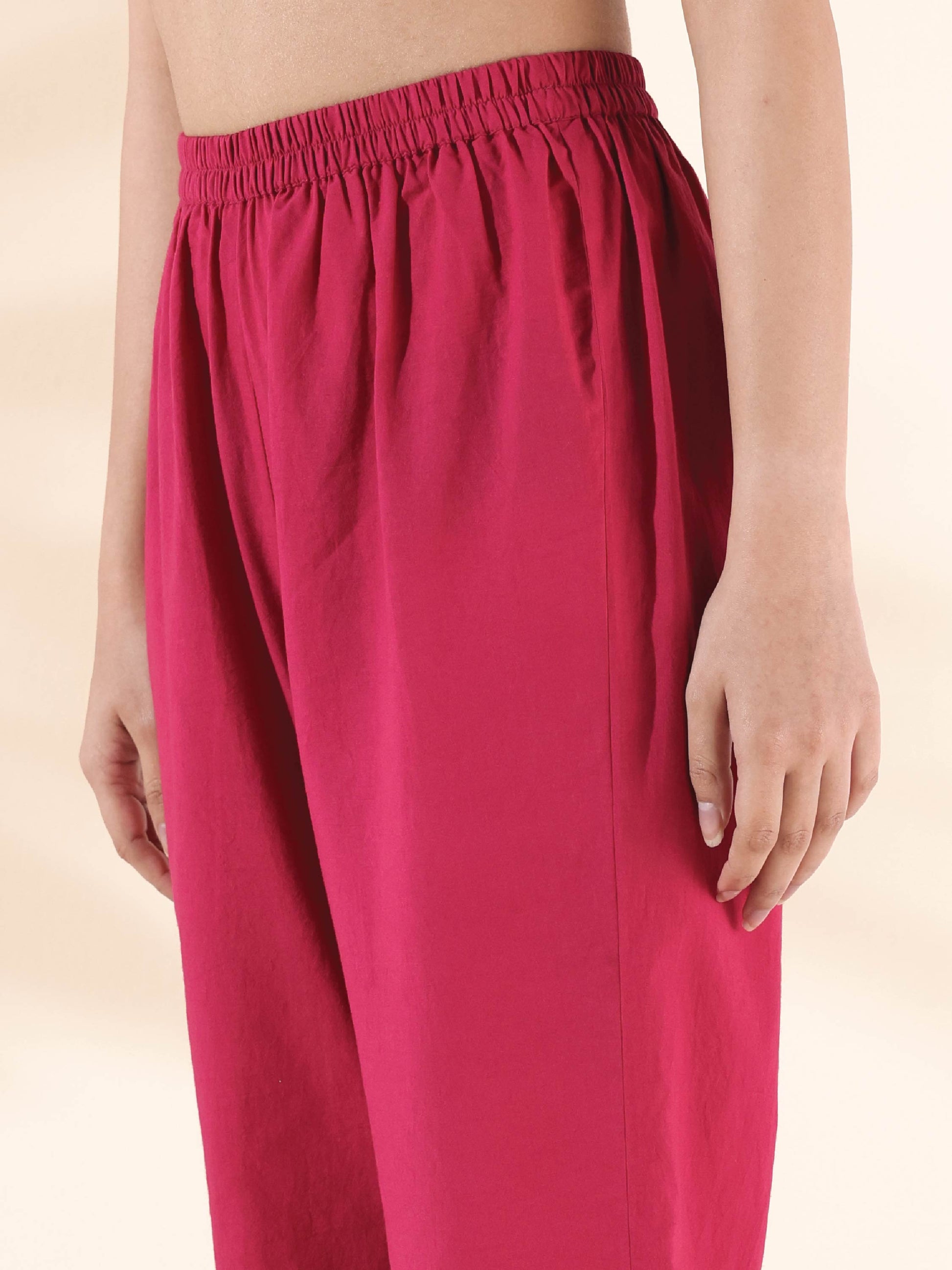 trueBrowns Pink Cotton Ikat Flared Kurta Pant Set 