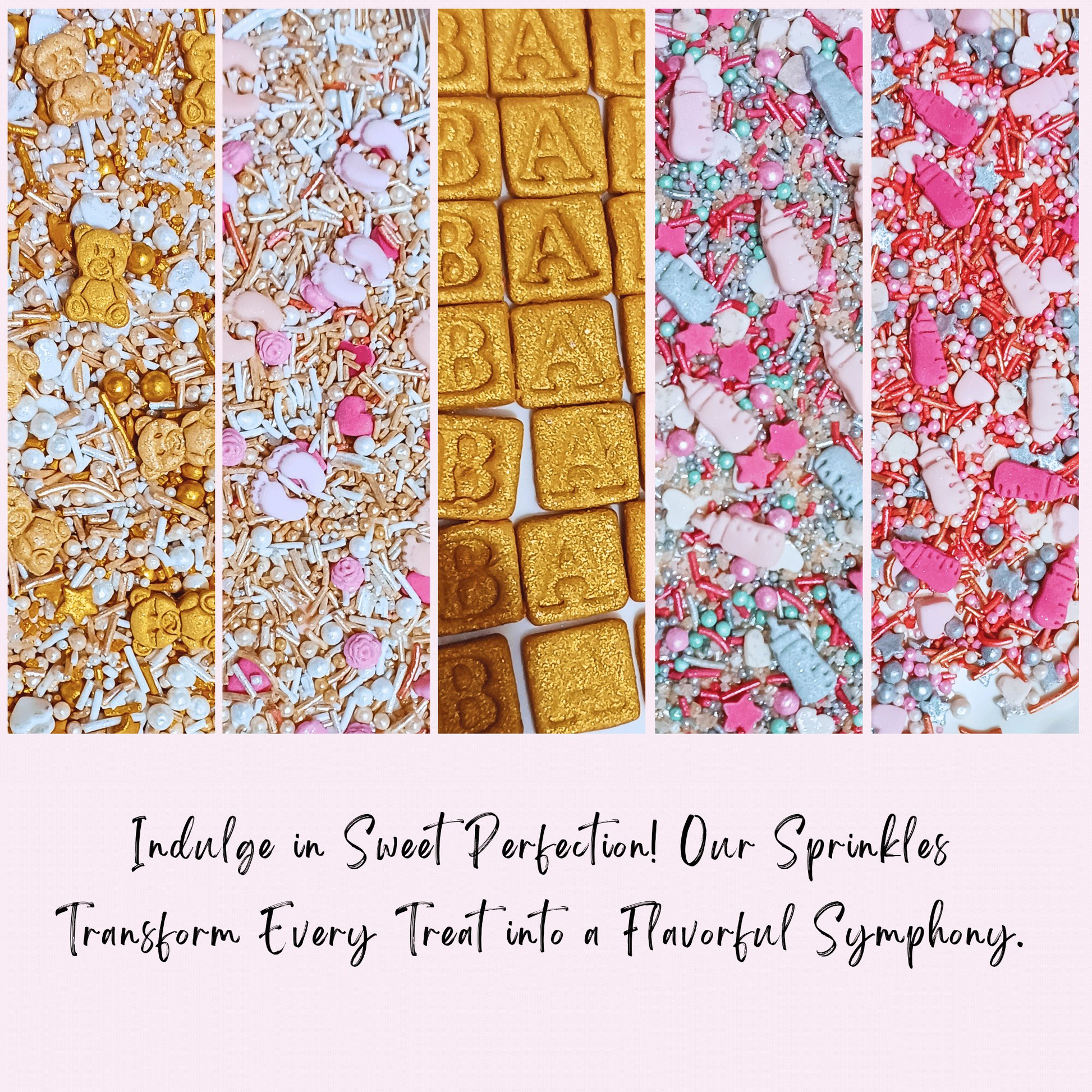 Confect Girls Baby Shower Sprinkles | Edible Sprinkles | Mix Silver, Gold & Blush pink Sprinkles