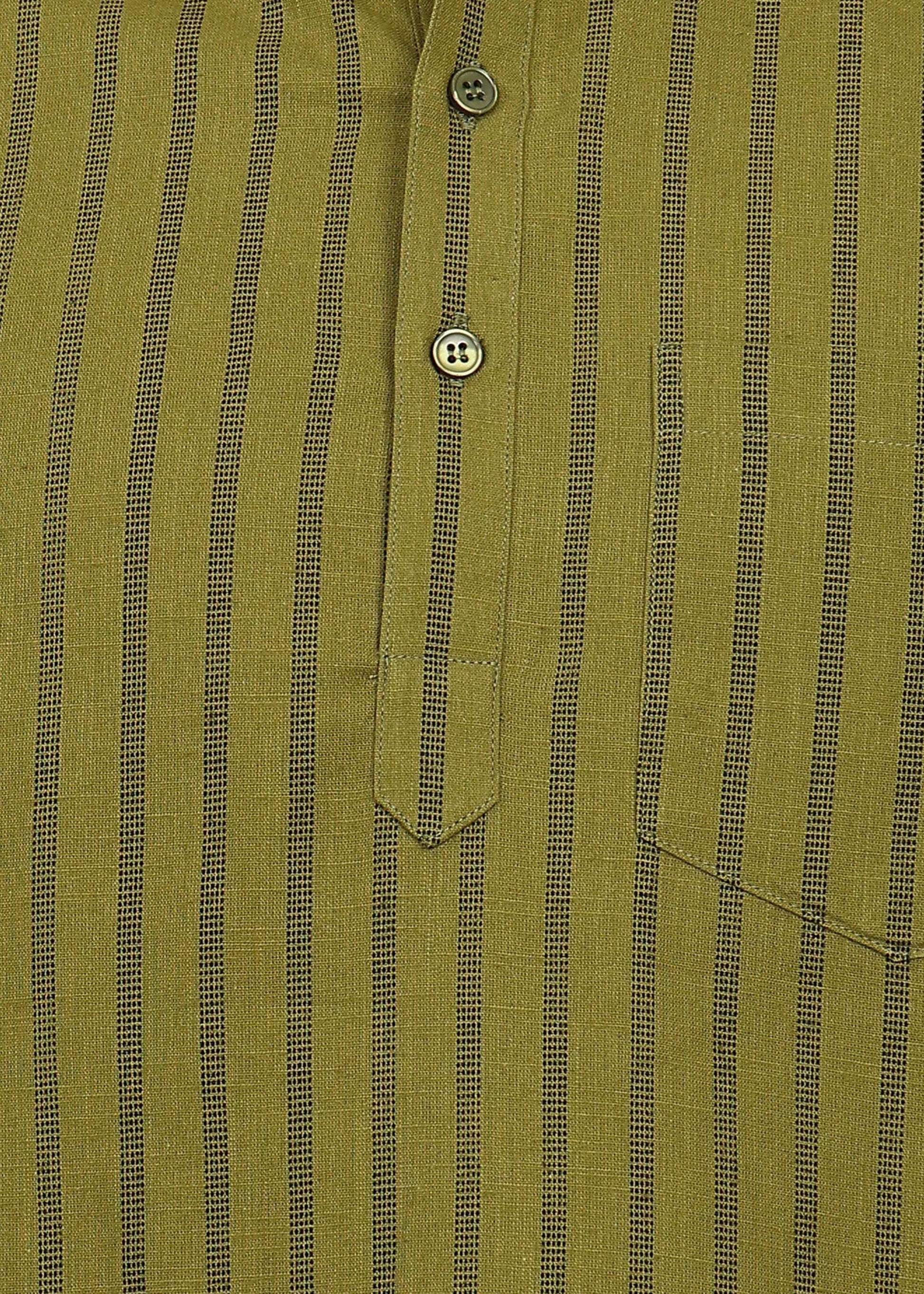 Fabmade Olive Stripe Linen Kurta Set