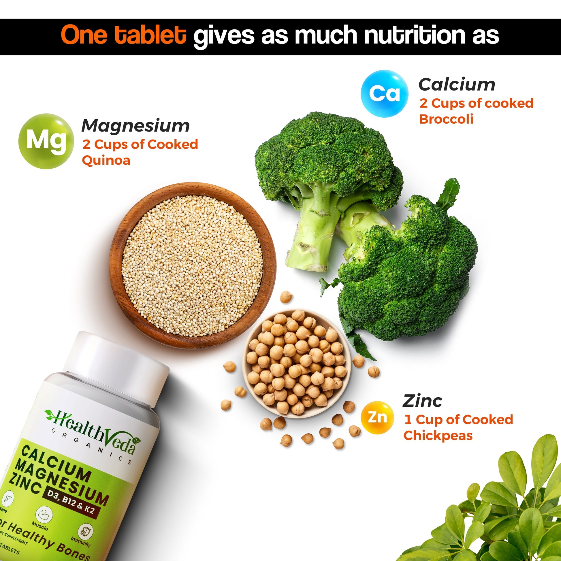 Health Veda Organics Calcium Magnesium & Zinc Vitamin D3 & B12 Tablets 