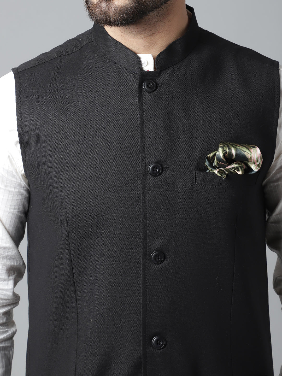 Even Apparels Men's Black Nehru Jacket With Welt Pockets 