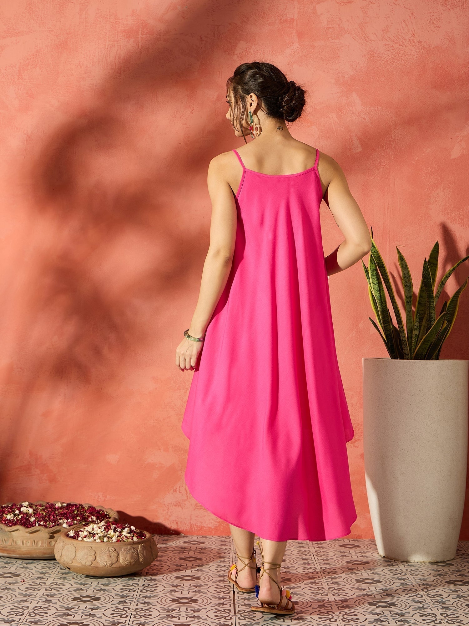 InWeave Black Floral Fuchsia Asymmetrical Dress 