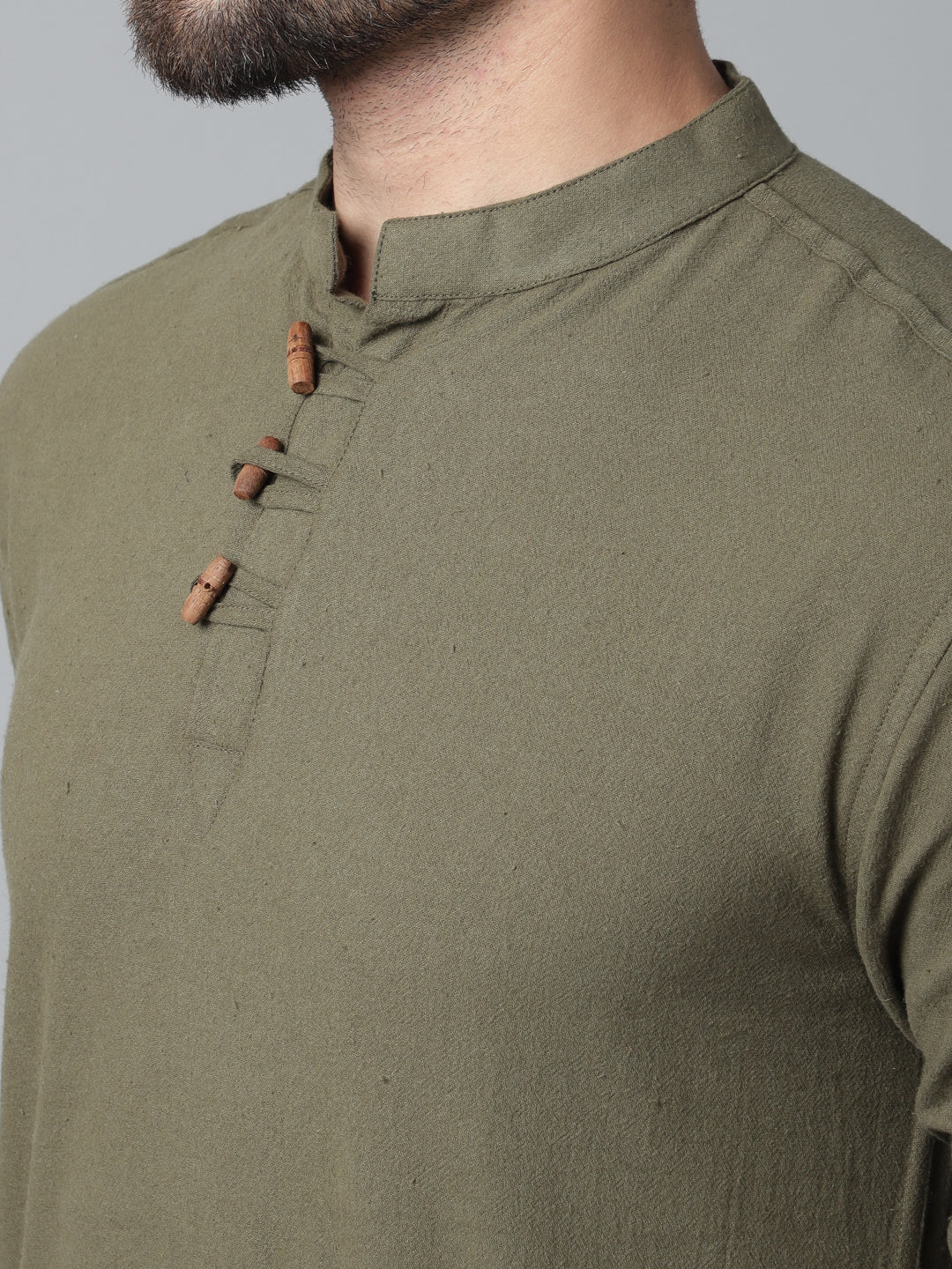 Indian Clothing Even Apparels Green Pure Cotton Kurta With Band Collar 