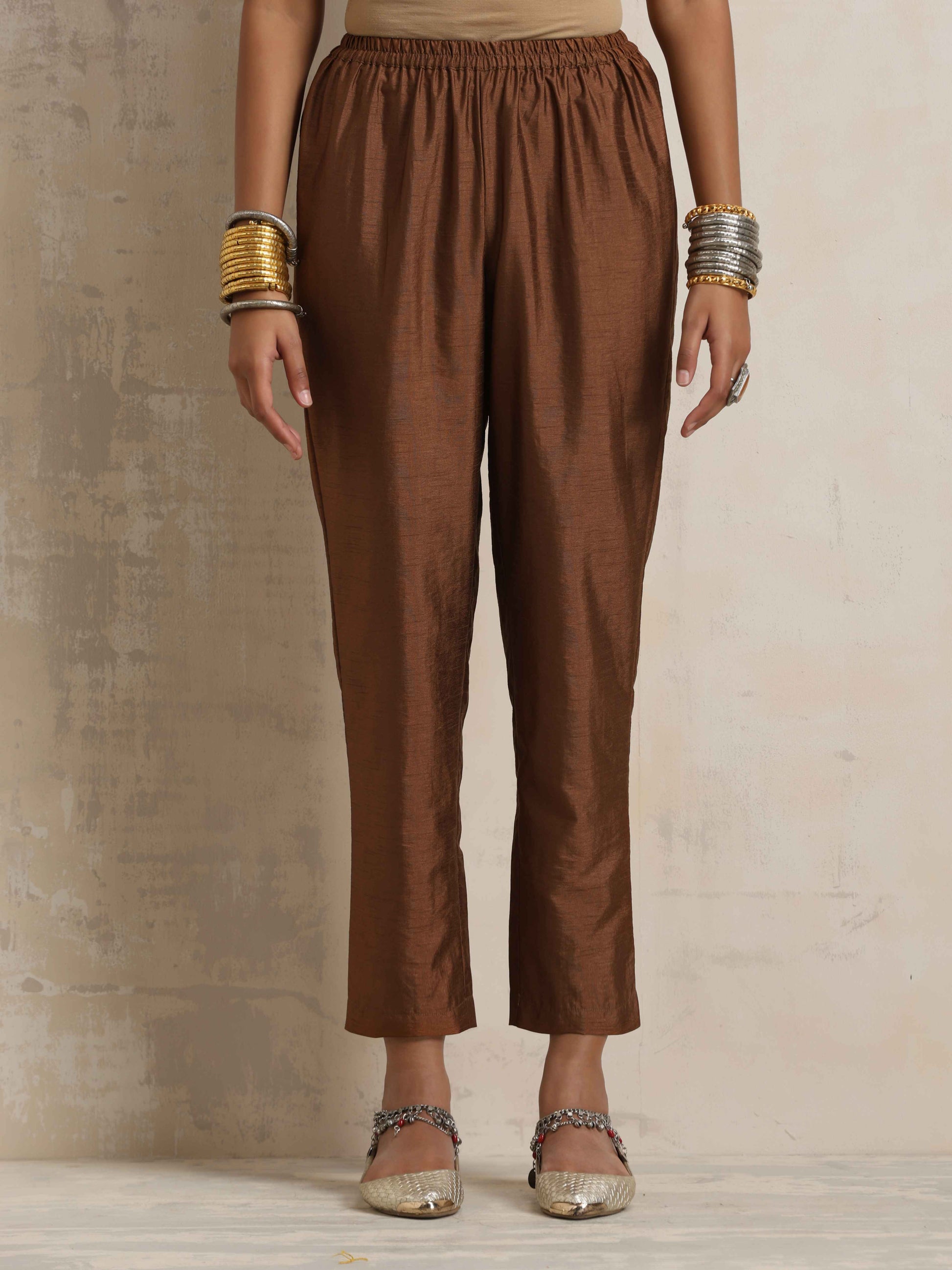 trueBrowns Brown Silk Kurta Set 
