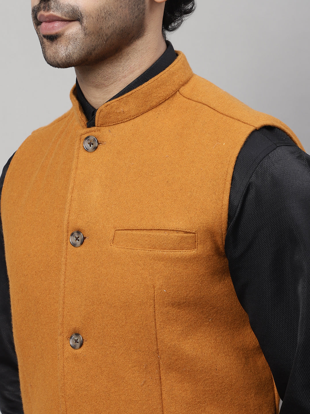 Even Apparels Men's Orange Pure Wool Nehru Jacket 