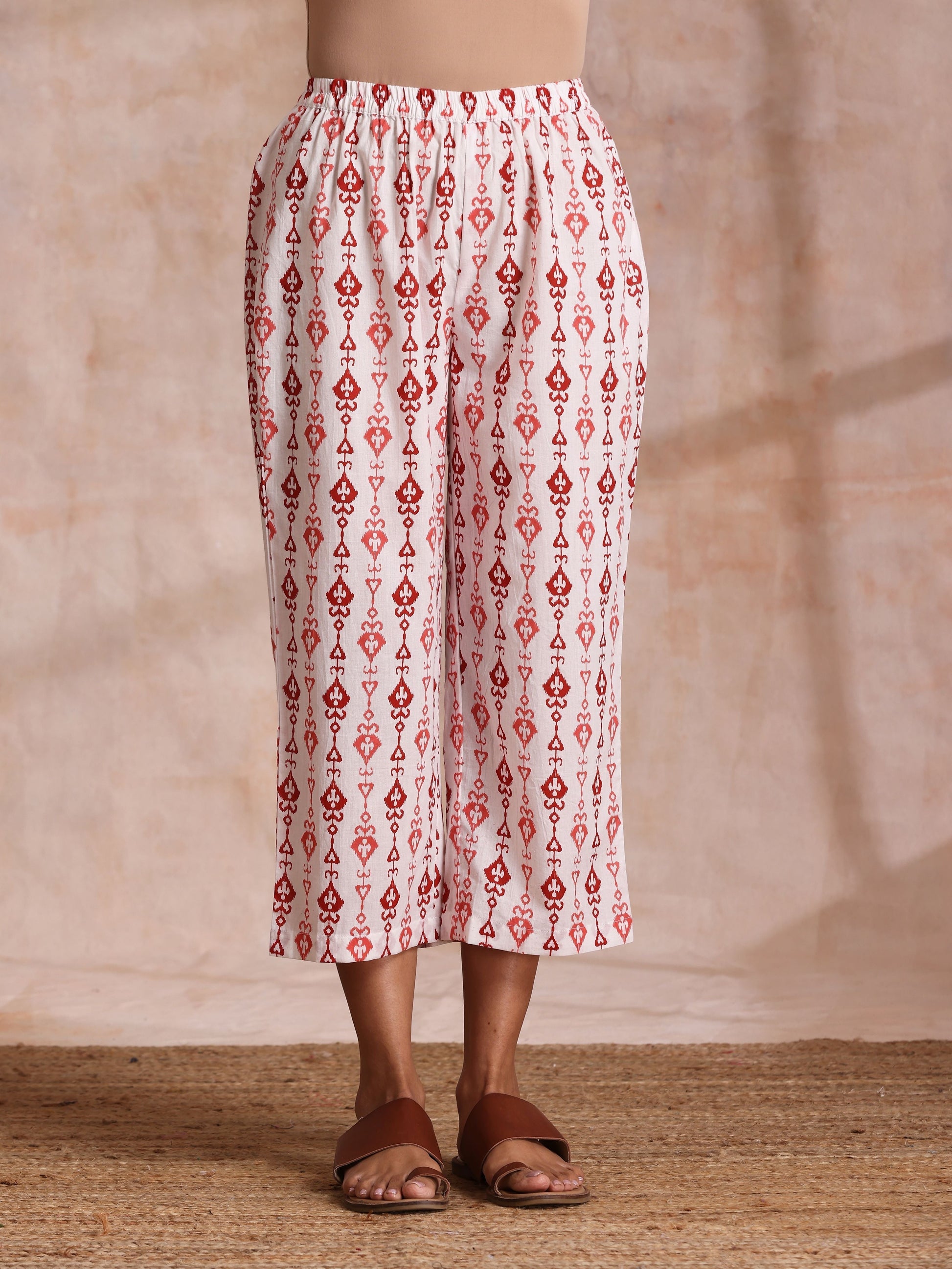 trueBrowns Red On Red Ikat Print Cotton Kurta Pant Set 