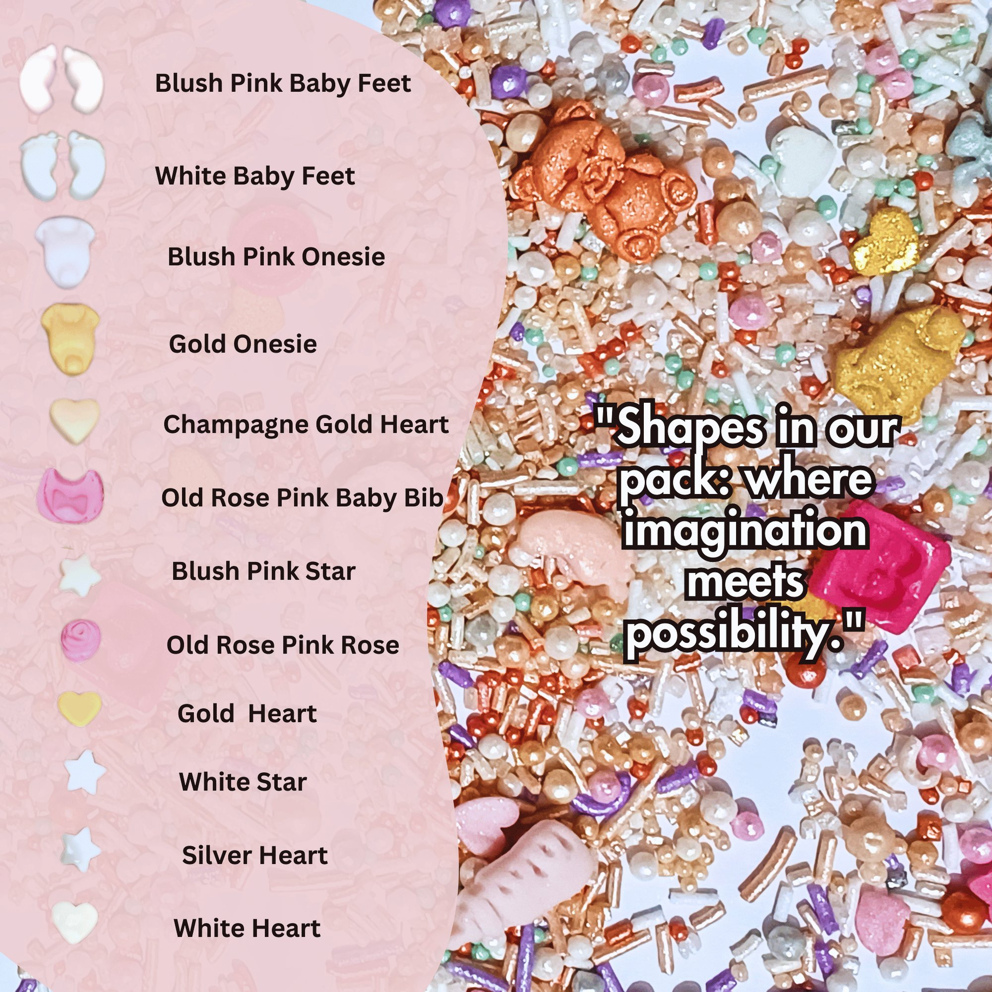 Confect Girls Baby Shower Sprinkles | Mix Heart, Teddy, Baby Feed Bottle & Baby Feet Sprinkles