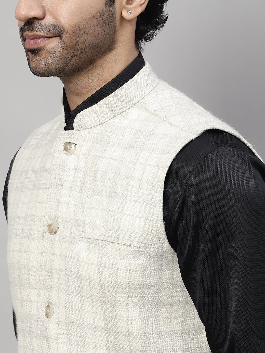 Even Apparels Men's Cream Pure Wool Nehru Jacket 