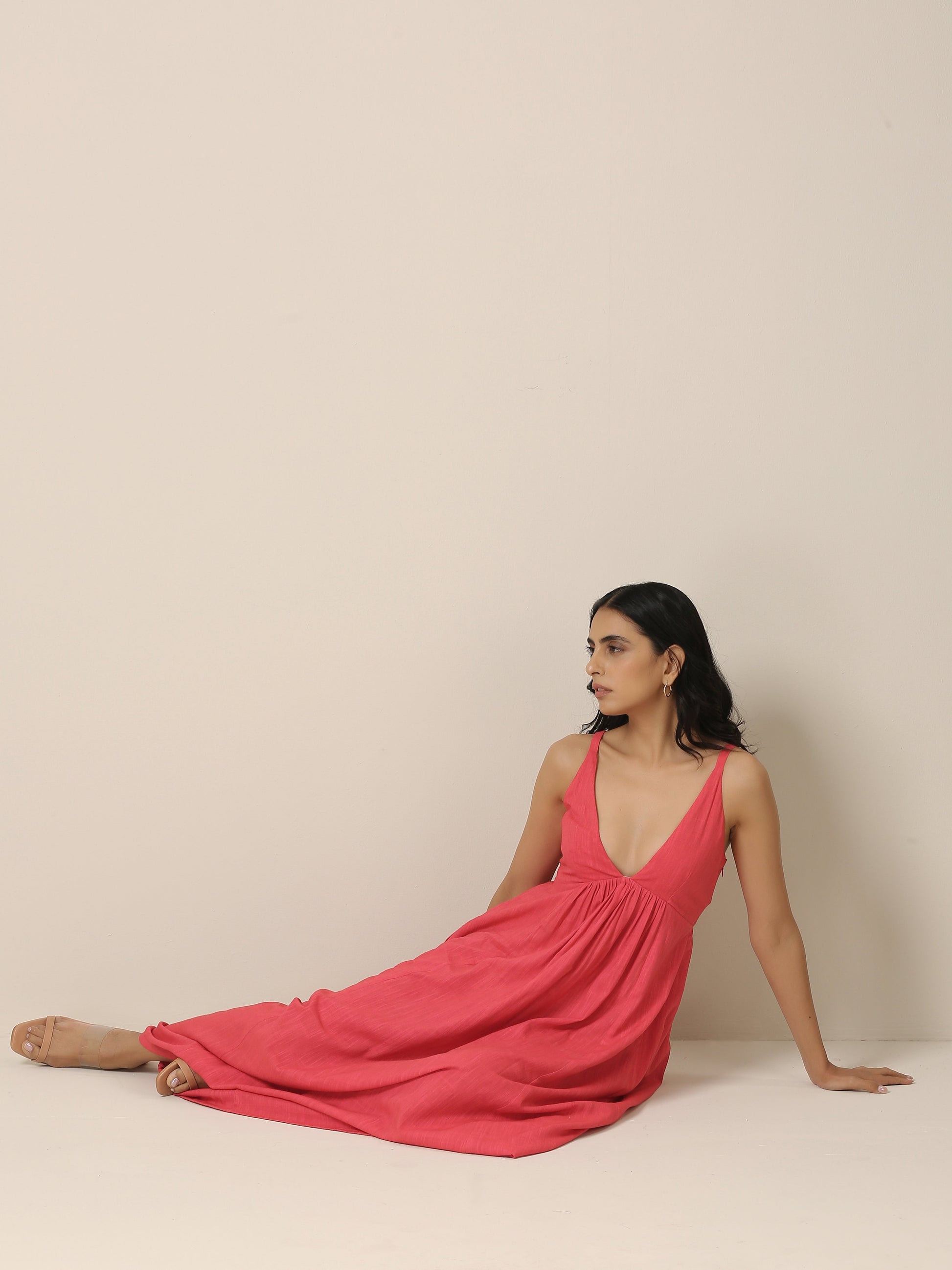trueBrowns Bright Pink Slub Texture Sleeveless Dress 