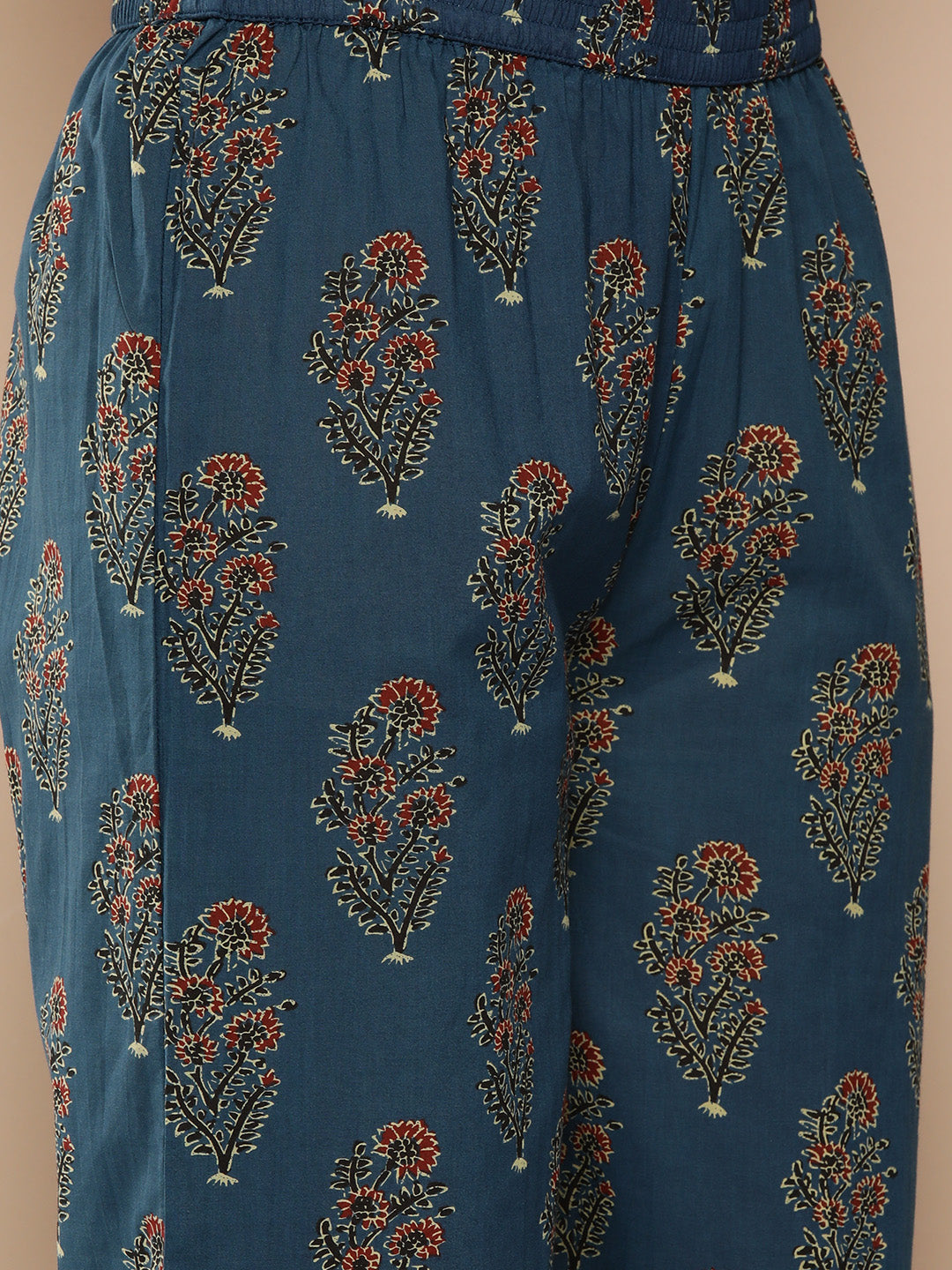 KSUT (House of Varanga) Blue And Rust Yoke Style Anarkali Paired With Printed Palazzo And Ombre Dupatta