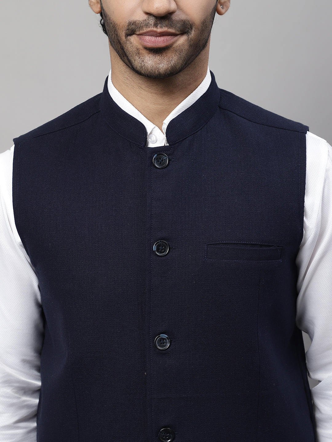 Even Apparels Men's Blue Pure Wool Nehru Jacket 