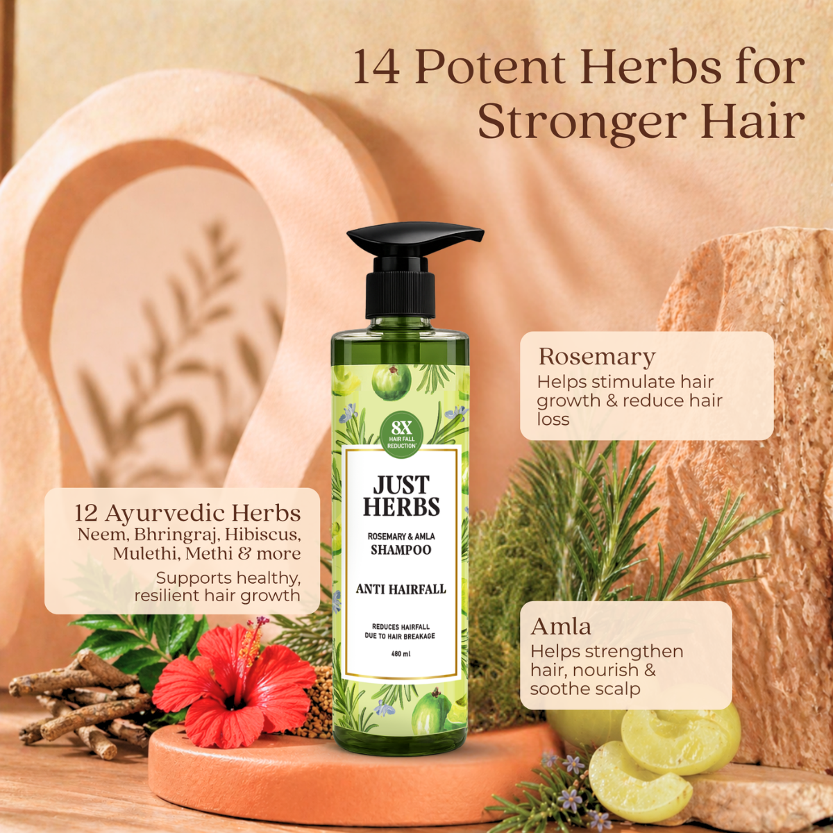 Anti Hairfall Shampoo 480ml | Rosemary, Amla & 12 Herbs