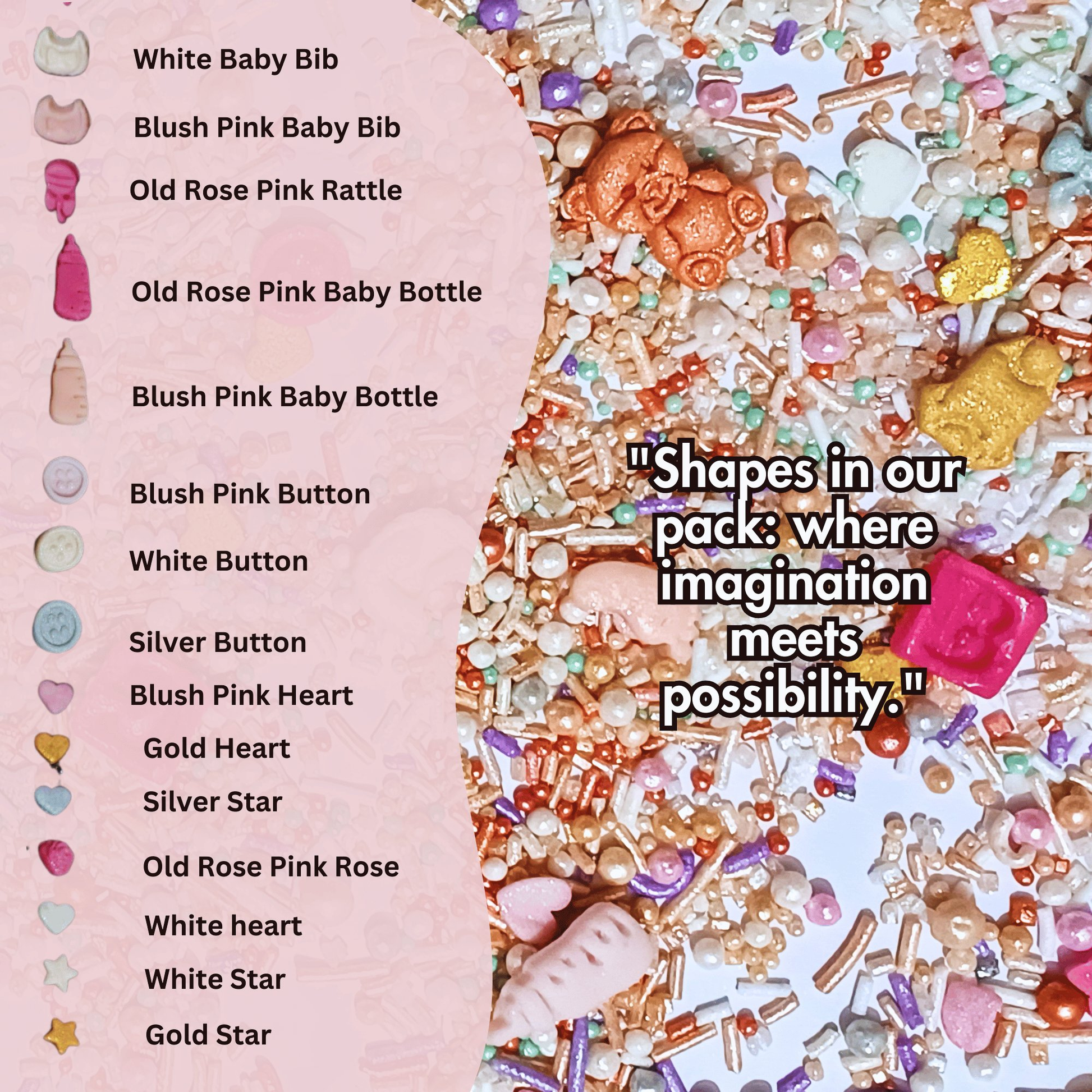 Confect Girls Baby Shower Sprinkles | Mix Heart, Teddy, Baby Feed Bottle & Baby Feet Sprinkles