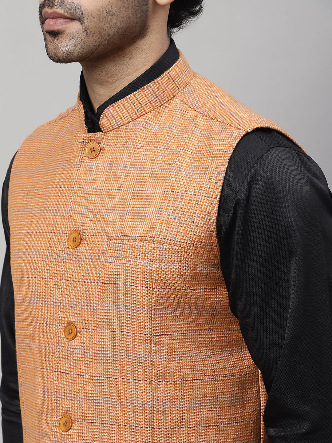 Even Apparels Men's Orange Nehru Jacket With Welt Pockets 