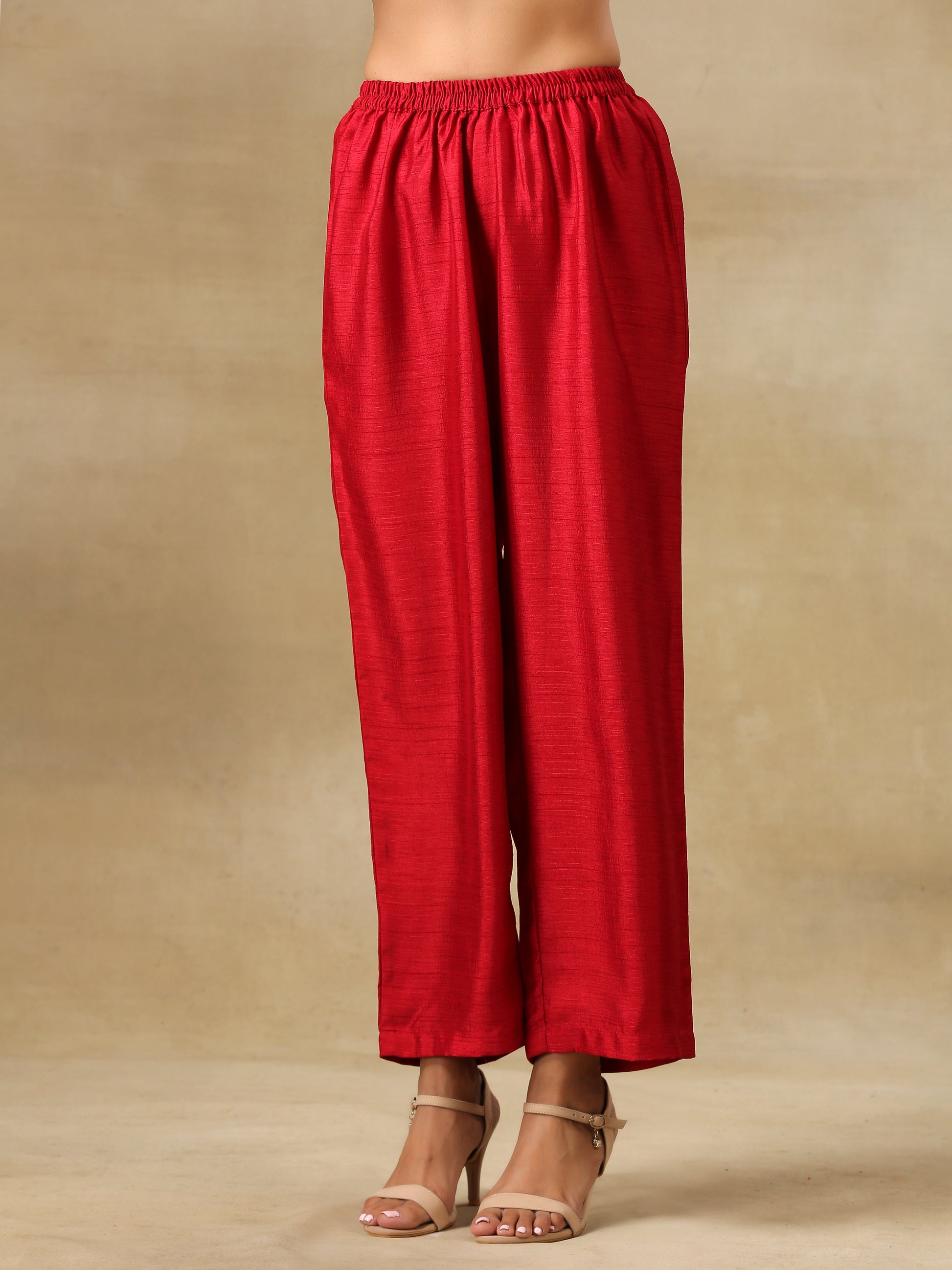 trueBrowns Maroon Textured Silk Overlap Pleat Kurta Pant Set 