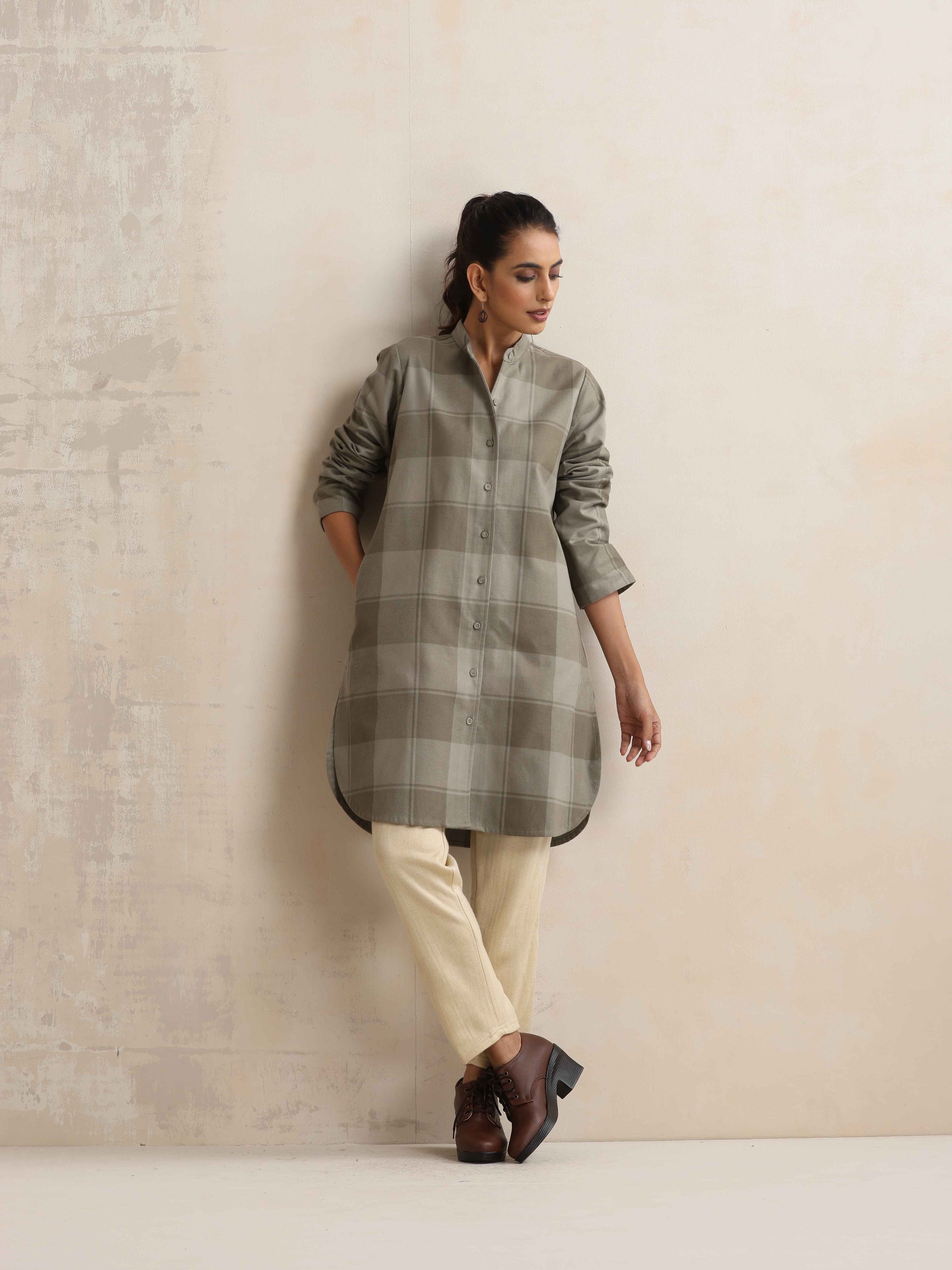 trueBrowns Green Check Winter Shirt Top | Swadesiicart