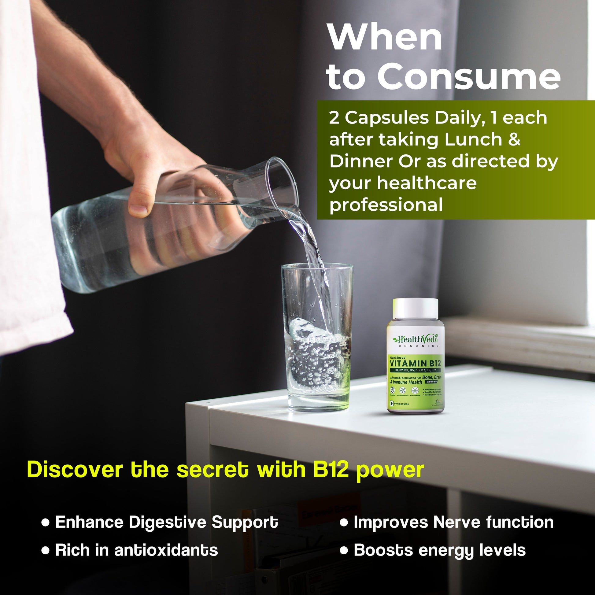 Health Veda Organics Plant Based Vitamin B-12 Capsules Health Veda Organics