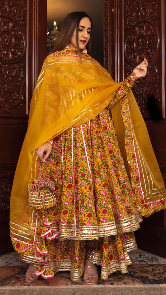 Pomcha Jaipur Mastani Cotton Anarkali Plazo Set 