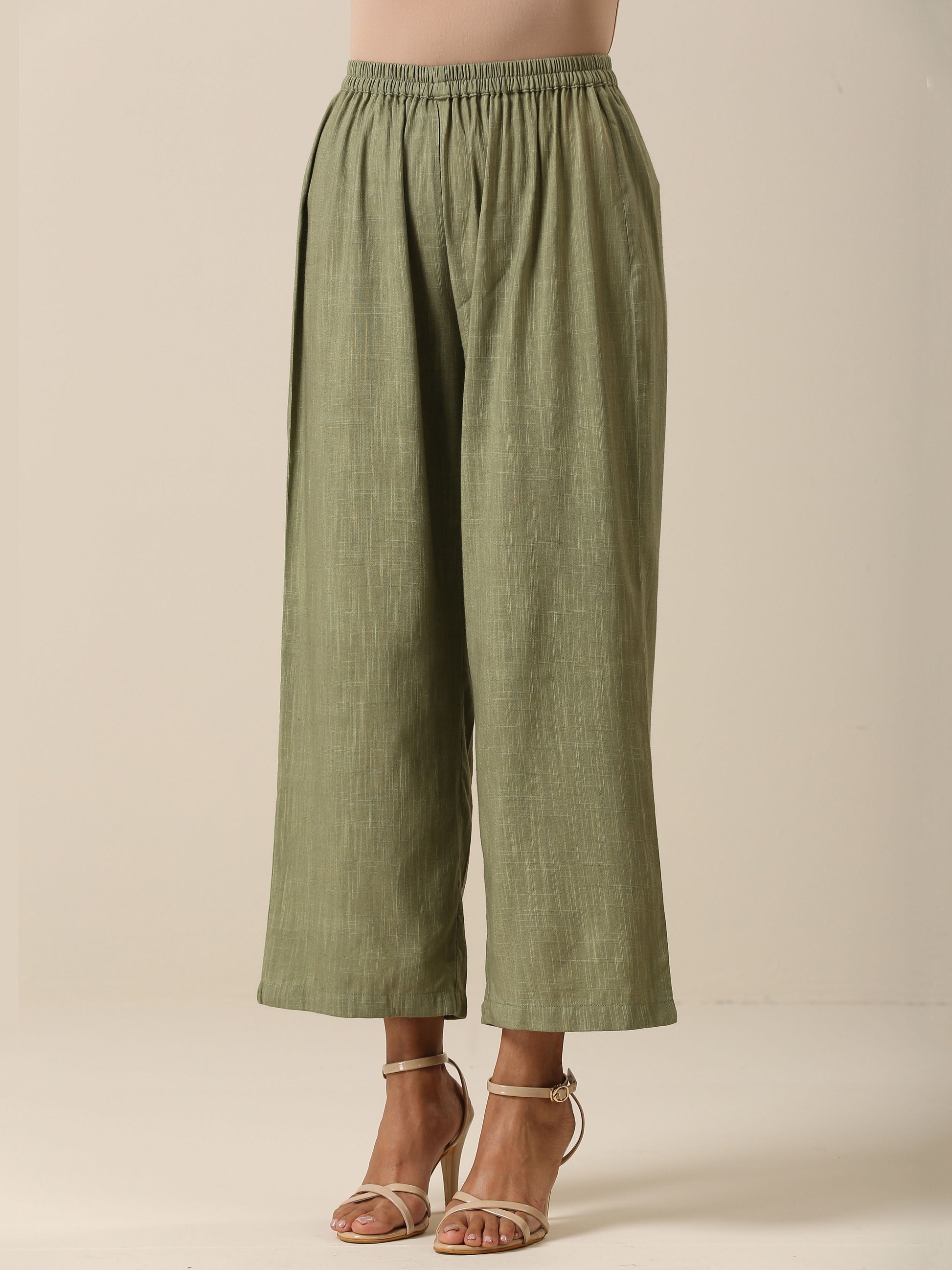 trueBrowns Sage Slub Texture Angrakha Pant Set 