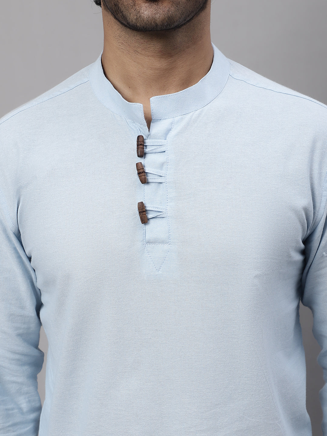 Even Apparels Blue Pure Cotton Kurta With Band Collar 