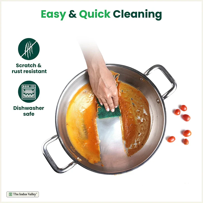 The Indus Valley TurboCuk Tri-ply Stainless Steel Kadai+ Glass Lid, Premium Quality, 3 Layer Thick Body, 100% Toxin-free, Non-stick, Induction & Gas, 1.7/2.7/3.5L  Grab2Buy The Indus Valley Grab2Buy