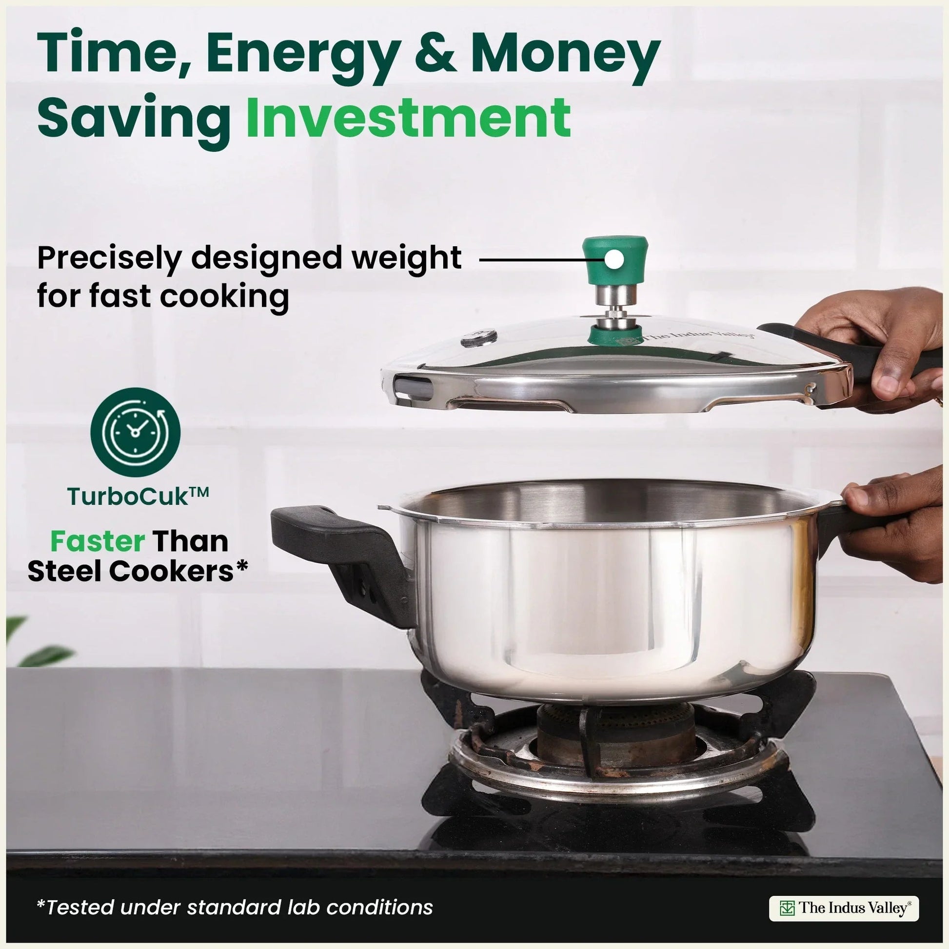 The Indus Valley Tri-ply Stainless Steel Pressure Pan, Premium Quality, 3 Layer Thick Body, Heavy Bottom, 100% Food-safe, ISI Certified, Induction & Gas, 3.5/5L  Grab2Buy The Indus Valley Grab2Buy