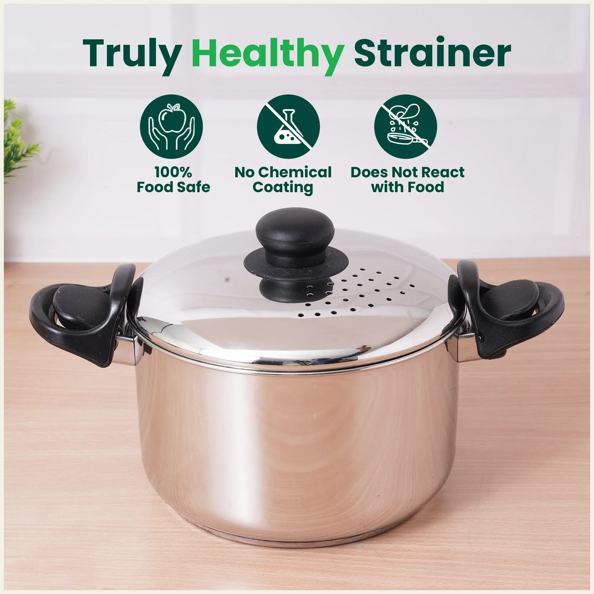 The Indus Valley Tri-steel Stainless Steel Rice Pot with Strainer Lid & Lockable Bakelite Handles, Tri-ply 3-Layer Heavy Bottom | Noodle/Pasta/Corn/Soya/Veggies Boiler Pot, Steamer Cooker, Induction & Gas, 1.08 Kg, 19cm, 3.5 L  Grab2Buy The Indus Valley Grab2Buy