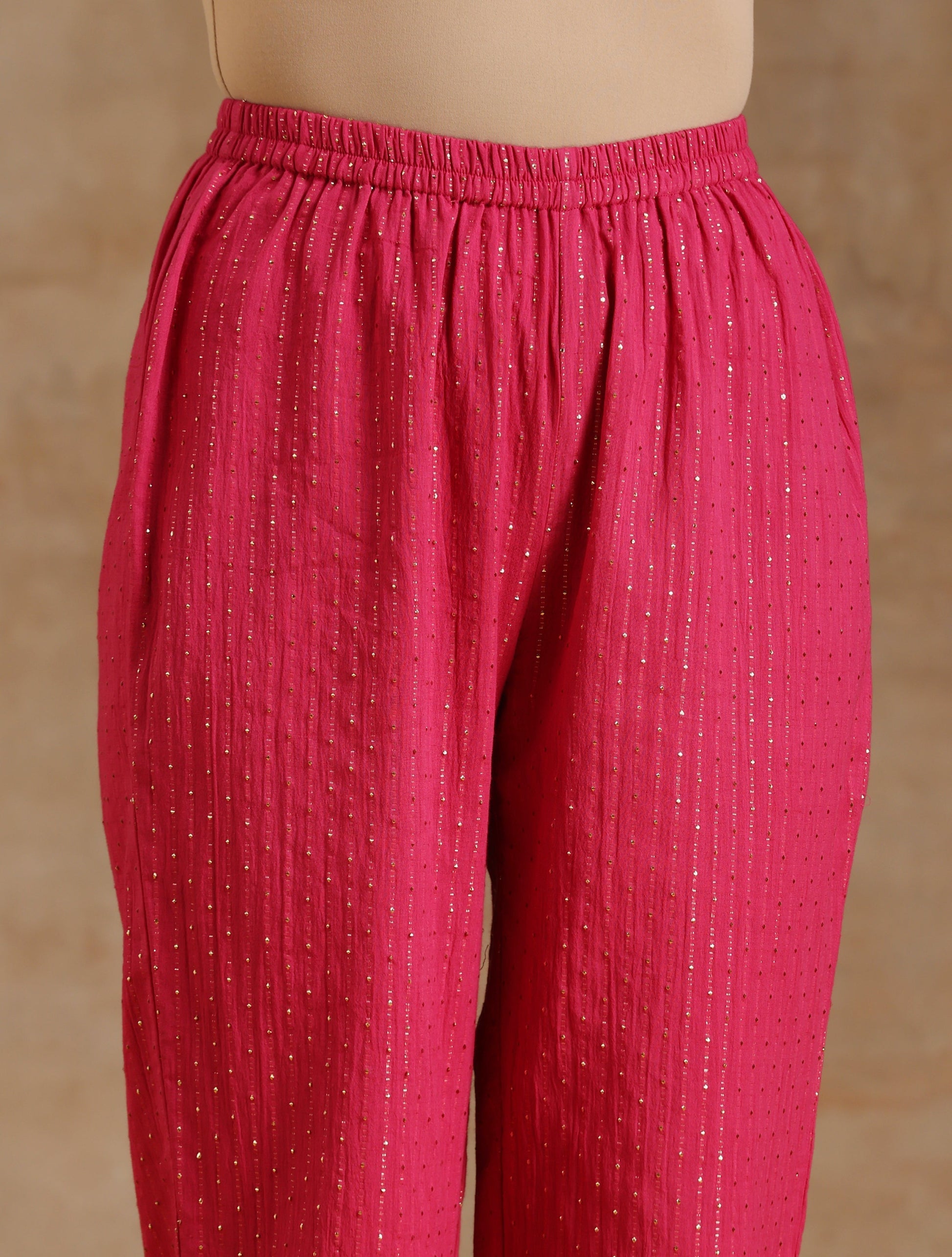 trueBrowns Pink Gold Cotton Yoke Kurta Set 