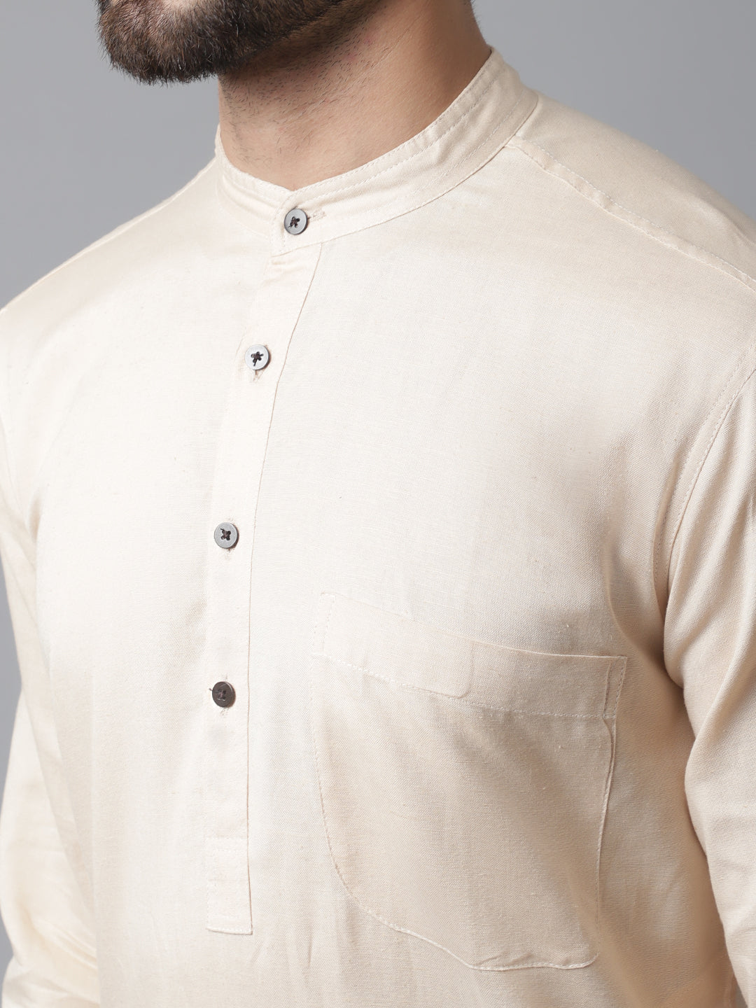 Even Apparels Cream Pure Cotton Kurta With Band Collar 
