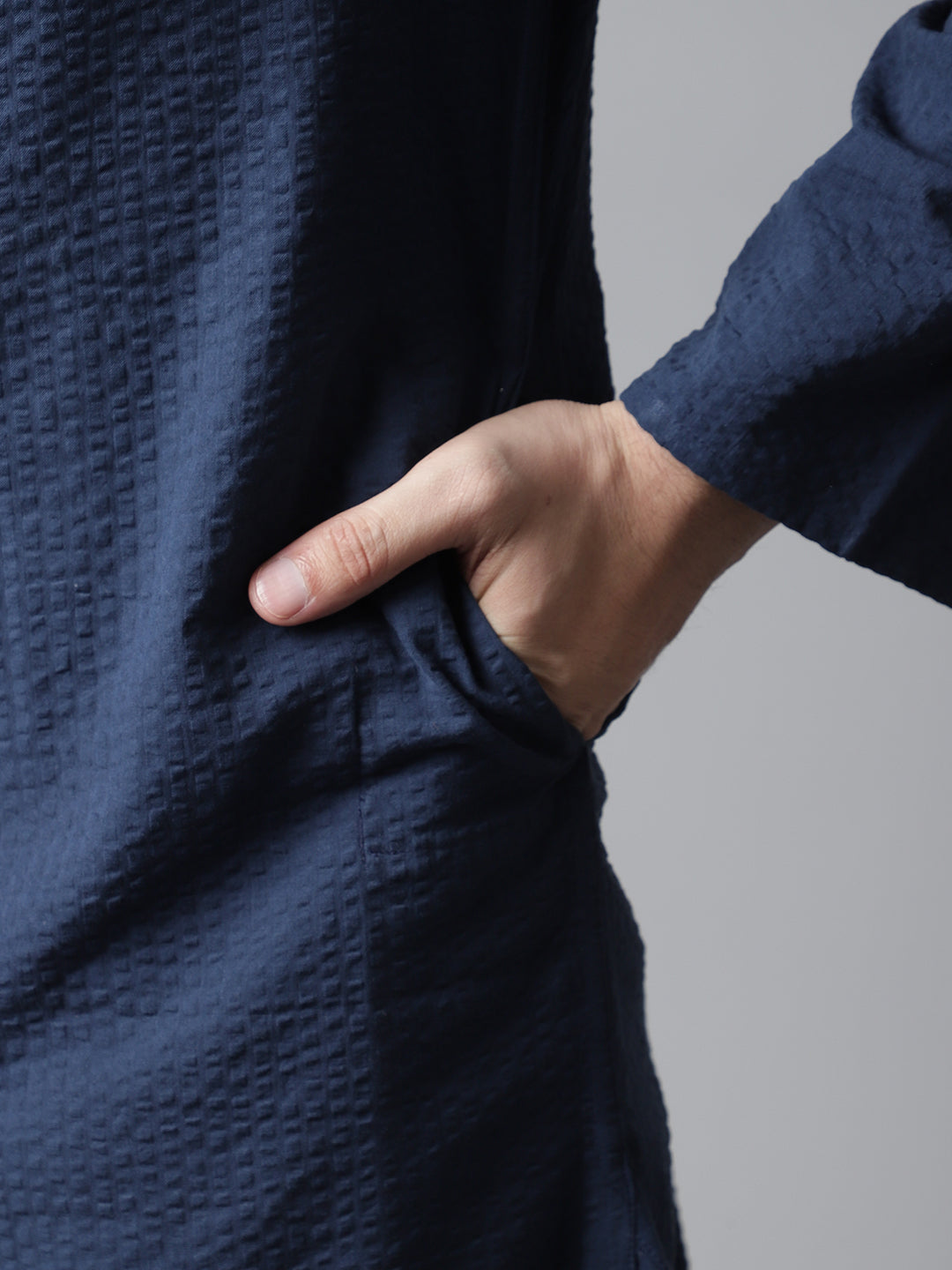 Even Apparels Blue Solid Kurta With Band Collar 