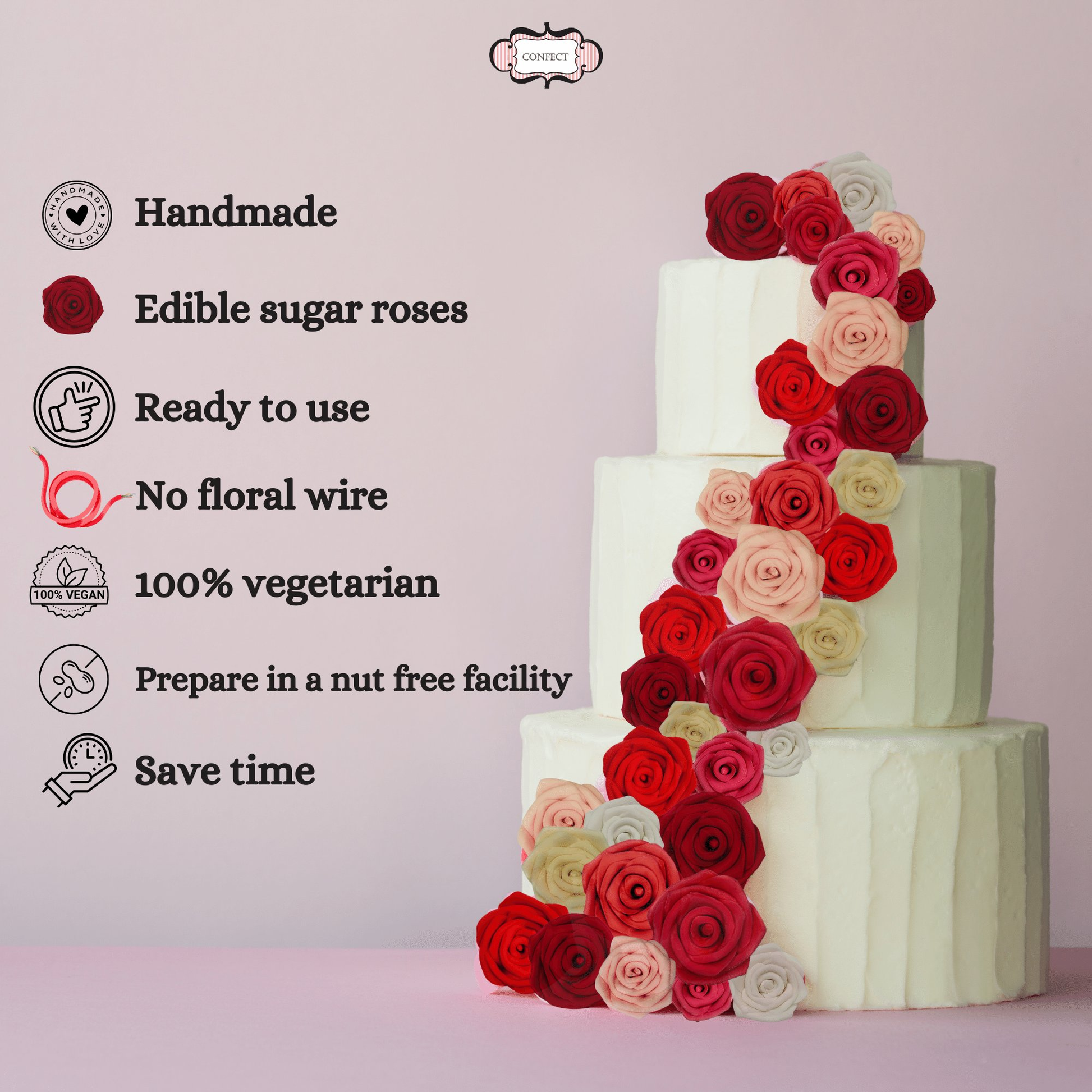 Confect Pearl | Edible Metallic Sugar Roses Topper